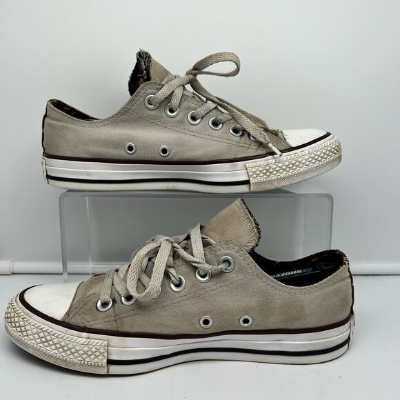 Converse Shoes Womens 7 Chuck Taylor All Star Low Beige Red Plaid Double Tongue - Picture 4 of 8